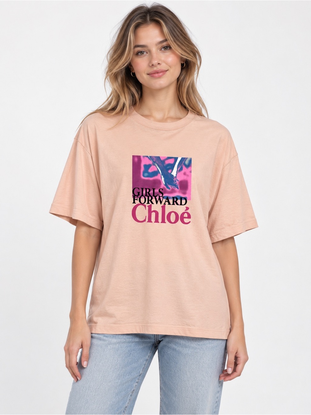 Chloé Graphic T-Shirt Peach Pink Size M